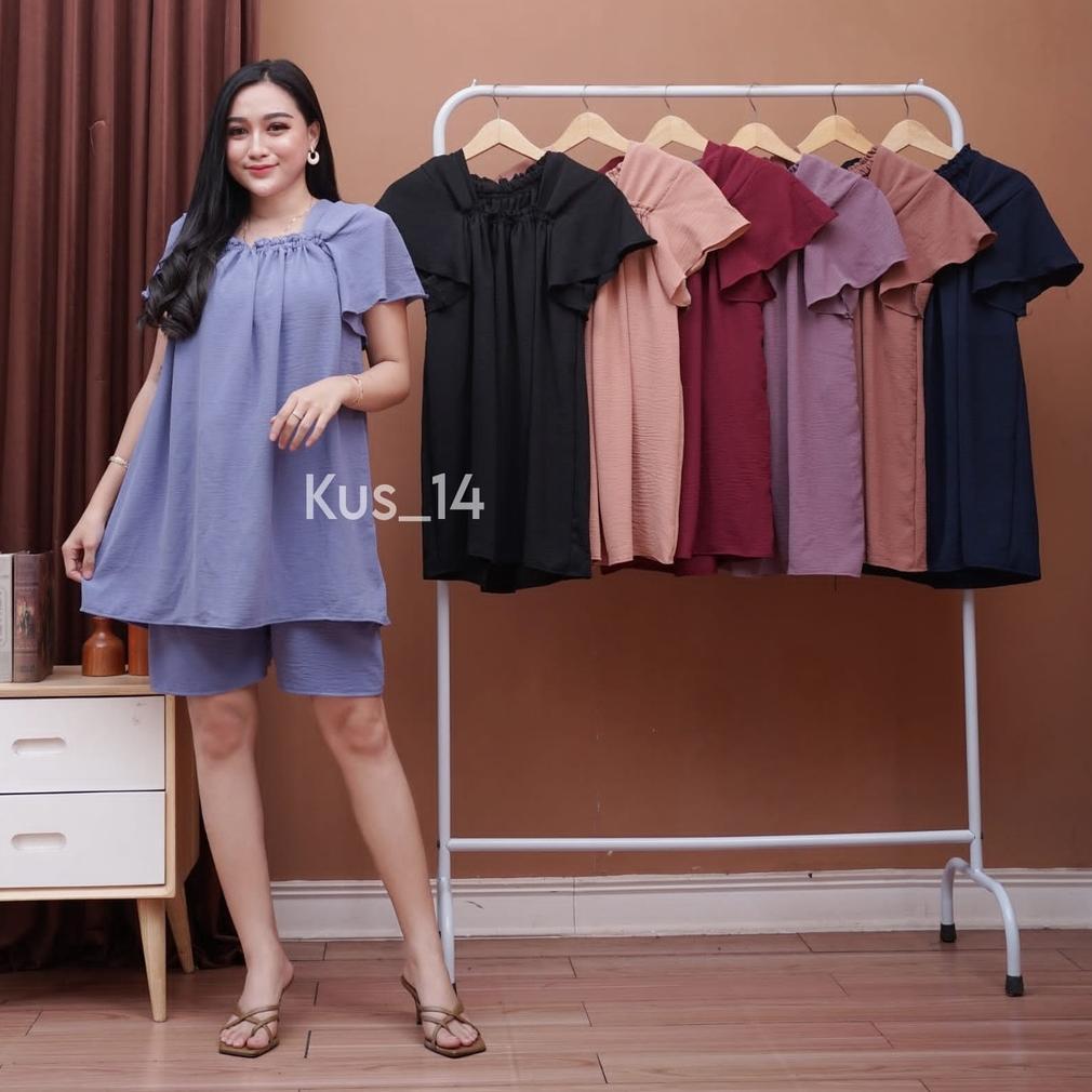 Setelan Laura crinkle Ld 120 | One set Laura Crinkle Airflow Jumbo | Setelan Hotpants Crinkle Kekini