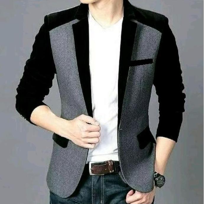 [NEW ARRIVAL] / Jas Blazer Pria Hitam List Coklat  kancing 2 Slimfit Formal Premium Bahan Semi Woll 