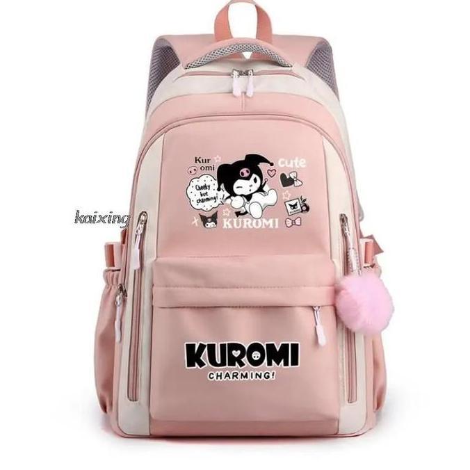 DV357 >> Tas Ransel Kuromi Charming Bags Tas Ransel Anak Murah Tas Sekolah Free Botol Minum Jam tang