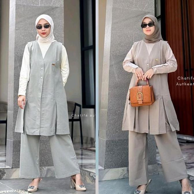 SETELAN CELANA TUNIK CHATIFA TERBARU setelan chatifa terbaru setelan celana  Wanita Nyaman Muslim De