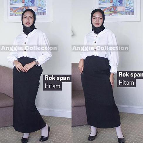 ROK SPAN/ROK KERJA WANITA/ROK FORMAL warna Dongker Hitam Maroon Milo Milo Bintik Kancing Karet