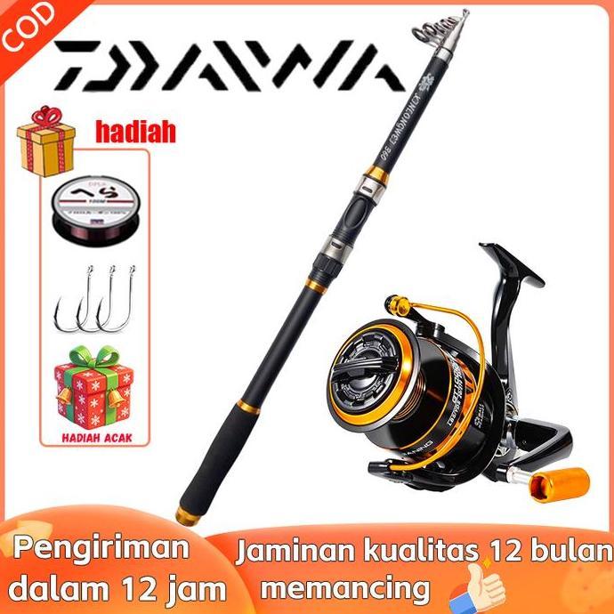 Setelan Pancing Caldari- Joran Teleskopik 2.1m-3.6m Serat Karbon 6-7 Bagian + Reel Spinning - Cocok 