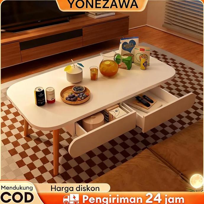 Meja Tamu Aesthetic Korean Style Meja Kopi Putih Minimalis Coffee Table Oval Meja Lesehan Cantik Dek