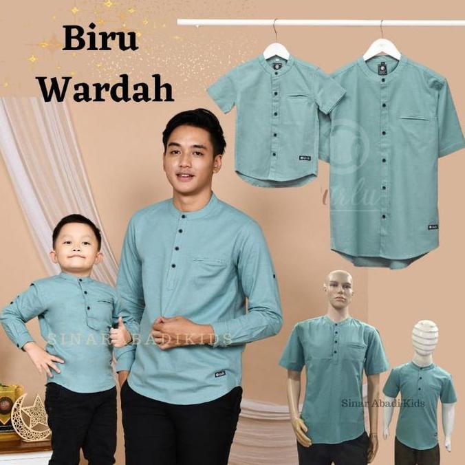 Qurlu - Kemeja Koko Dewasa/Anak warna biru WARDAH (Bisa couple ayah anak)