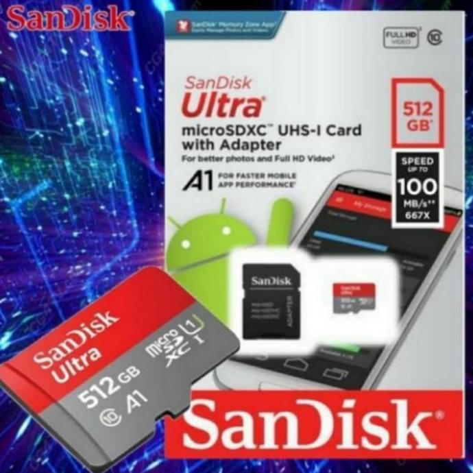 TERLARIS - sandisk 512 gb 100mbps micro sd original garansi resmi / memory 512gb