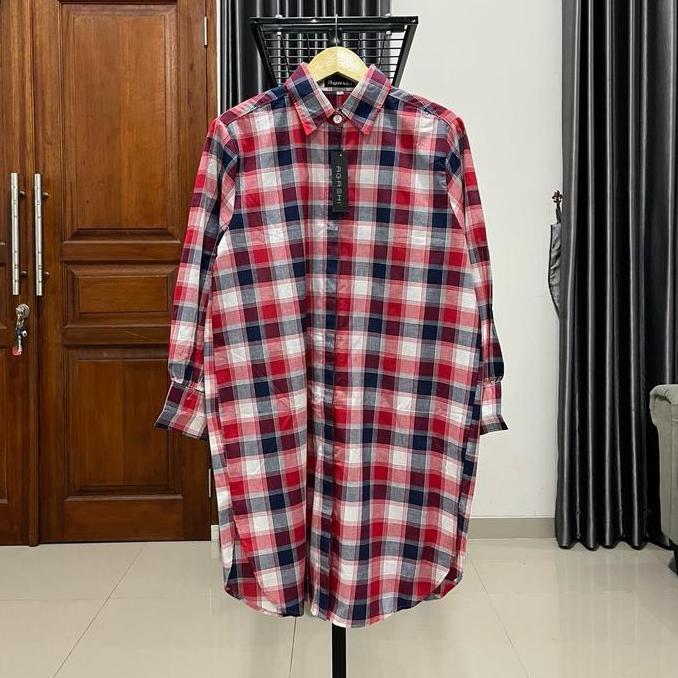 Tunik wanita motif kotak Bahan katun