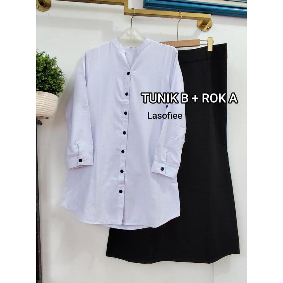 Sofi 6 -KUMPULAN one set SETELAN TUNIK PUTIH LASOFIE bahan katun Putih Atasan Baju Wanita Muslim Pan