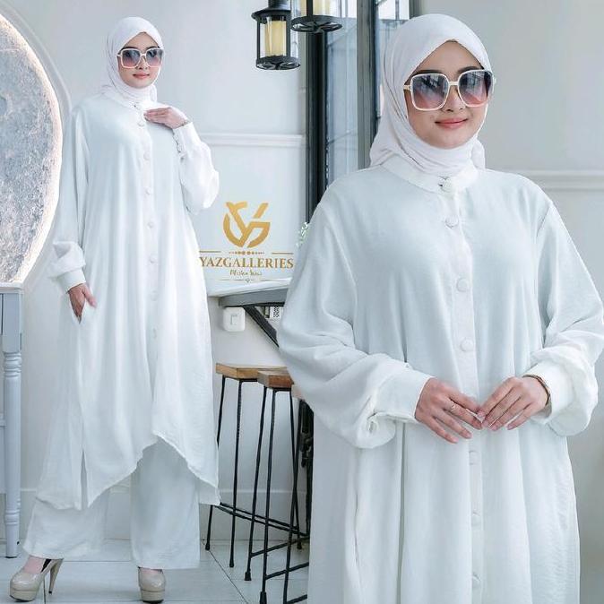 Faradisa Set Long Tunik Kulot Full Kancing Bungkus Aktif Crinkle Airflow/ Set Tunik Celana Umroh War