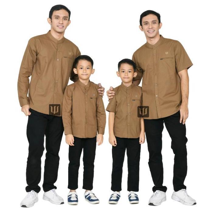 KEMEJA KOKO ANAK COUPLE AYAH (satuan) POLOS KATUN FULL LENGAN PANJANG PENDEK WARNA coklat BROWN / Wo