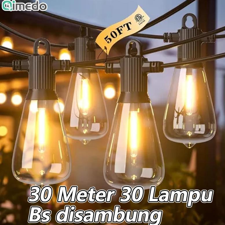 Kuning Lampu 30Meter Kabel 30 Lampu 1Set Dapat Diredupkan Lampu Gantung Outdoor Tahan Air Lampu Cafe