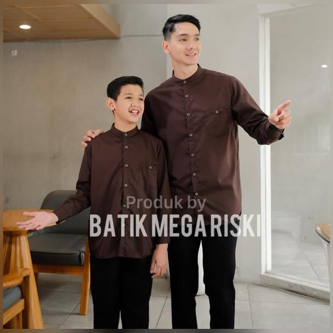 Baju Koko Couple Ayah Anak Warna Biru Denim Bahan Toyobo - Atasan Kemeja Koko Kasual