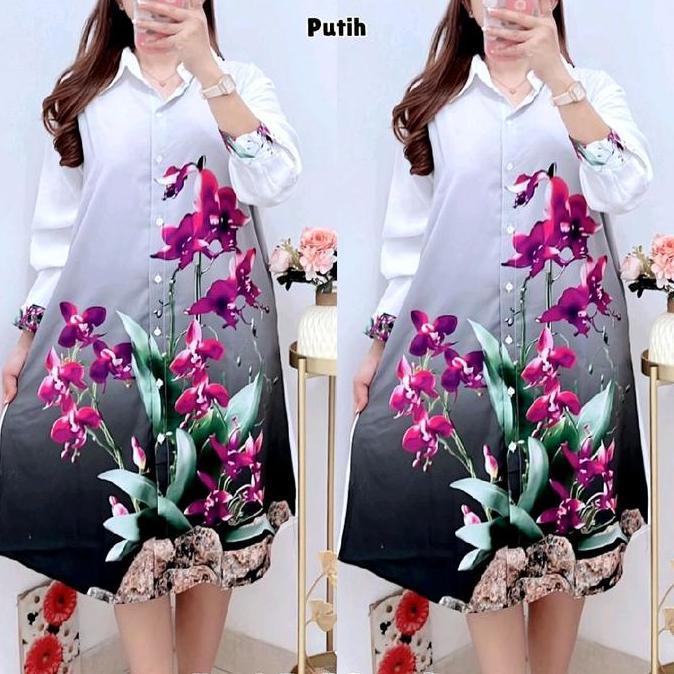5649 KEMEJA TUNIK BUNGA JUMBO LD120 WANITA|TUNIK SILK|TUNIK LD120
