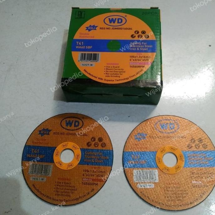 WD potong 4" gerinda, mata gerinda potong besi / 1 dus isi 20 pcs