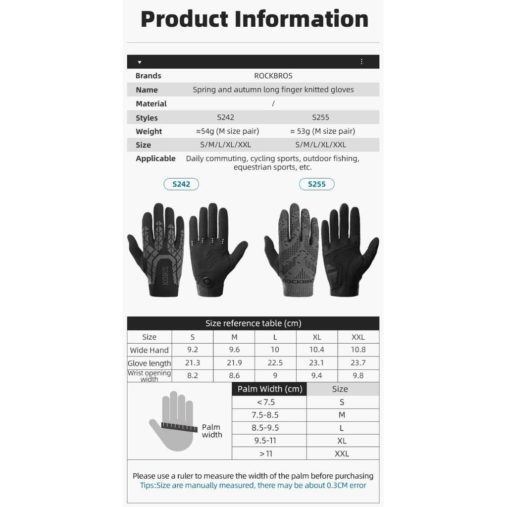Sarung Tangan Sepeda Rockbros S255-1 Kaos Tangan Mtb Motor Anti Slip (TERBAIK) (TERBARU) (TERMURAH)