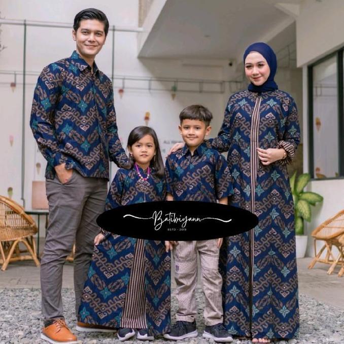 Batik Couple Keluarga Modern Couple Gamis Kemeja Songket Zigzag Biru Terbaru Bahan Katun Halus
