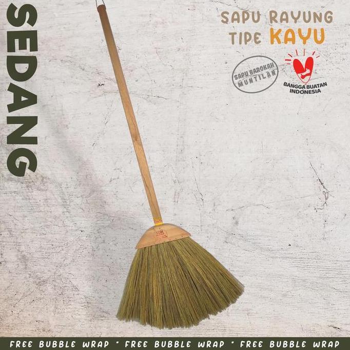 Sapu lantai ijuk rayung tebal, tipe sapu kayu