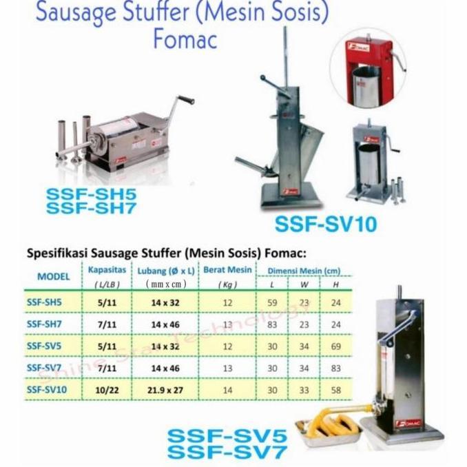 Fomac Sausage Stuffer SSF-SH5 SSF-SH7 SSF-SV5 SSF-SV7 SSF-SV10 Mesin Sosis Manual