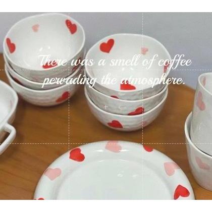 PM 16 Piring Mangkok Keramik Motif Hati Besar Tahan Panas / Piring Makan Mangkuk Saji Sop Kuah Nasi 