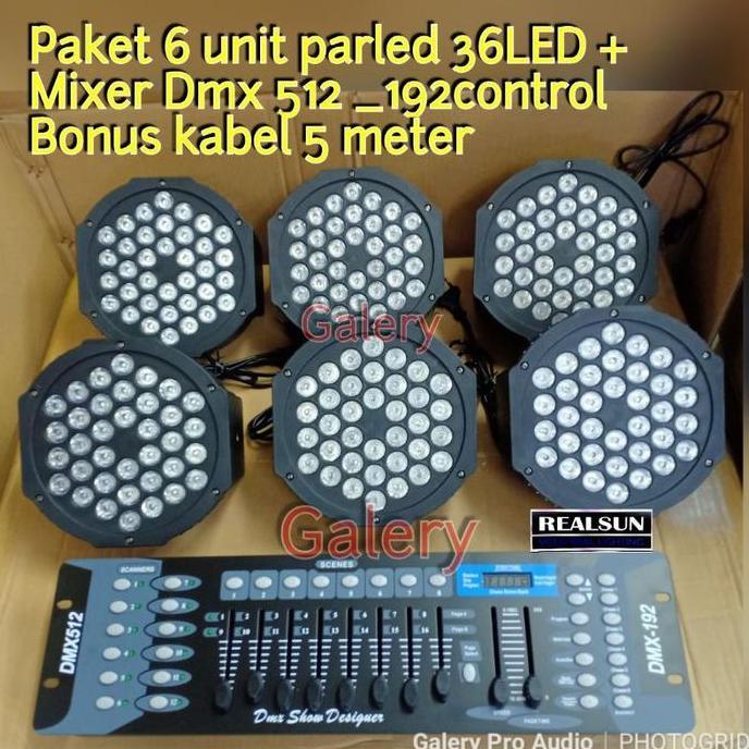 Paket lampu lighting Parled 6unit parled 36led + 1unit Mixer dmx 512_192 + kabel 1mtr 6set Buat Temp