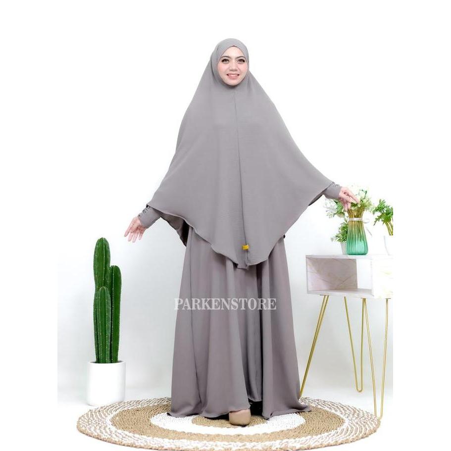 Gamis Faaza - Abaya Syar'i Set Hijab Bandana + Free Cadar tali Crinkle Airflow Highquality - Muslim 