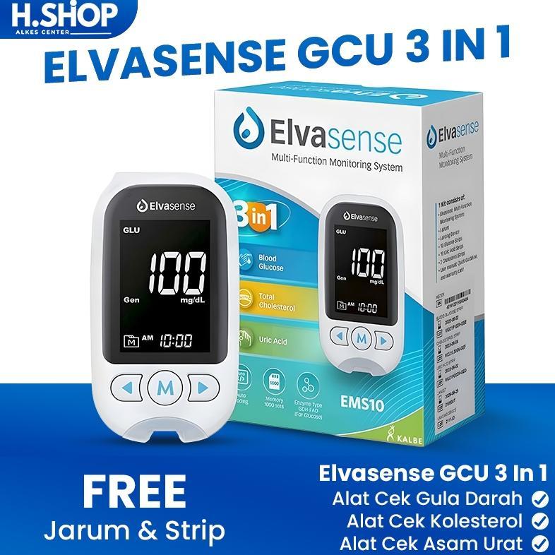 Ready Alat Cek GCU 3in1 EMS10 Elvasense / Cek Gula Darah / Kolesterol / Asam Urat / Alat Cek Gula Da