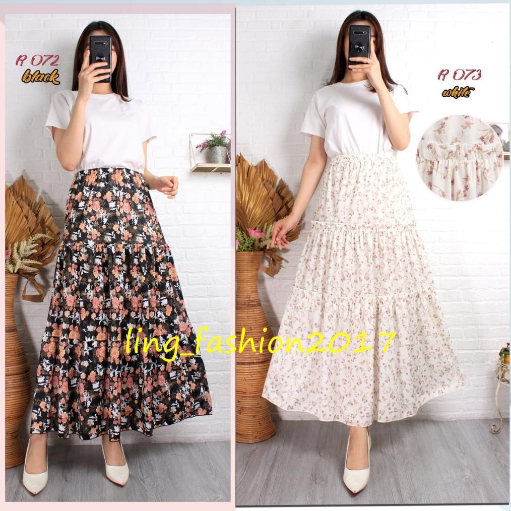 Rok Wanita Korean Style Panjang/ Rok Susun Payung Panjang Wanita Korean Style/ Rok Tingkat Susun Pay