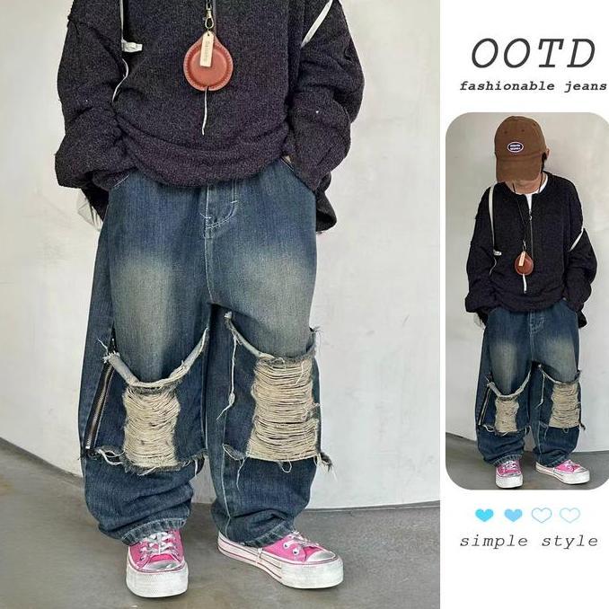 LA20 ~ Celana Jeans Anak Laki Laki 3-10 Tahun Jeans Grafiti Celana Jeans Robek Model Fashion