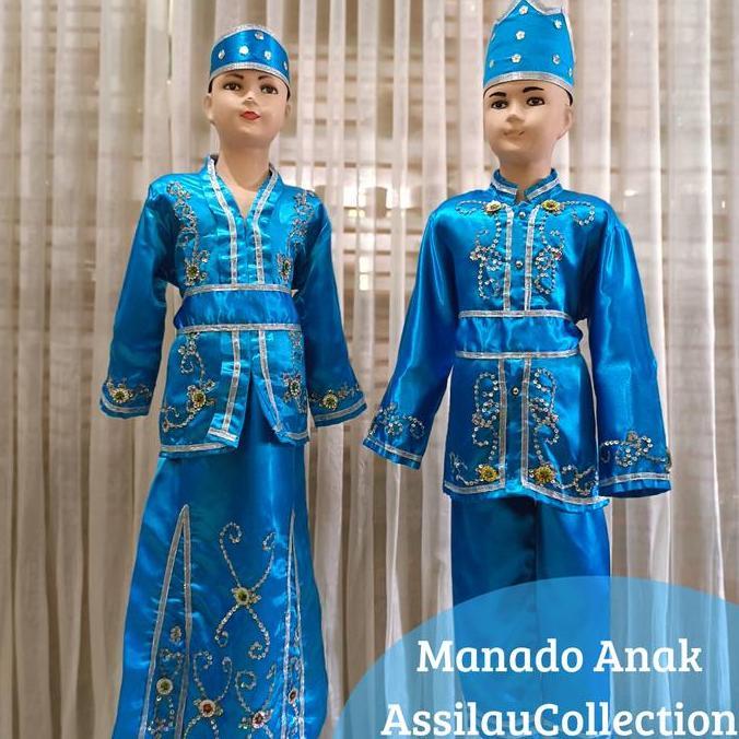 AI43 }} Baju Adat Sulawesi Utara/Manado Anak Satuan (Laki/Cewek) Aksesoris