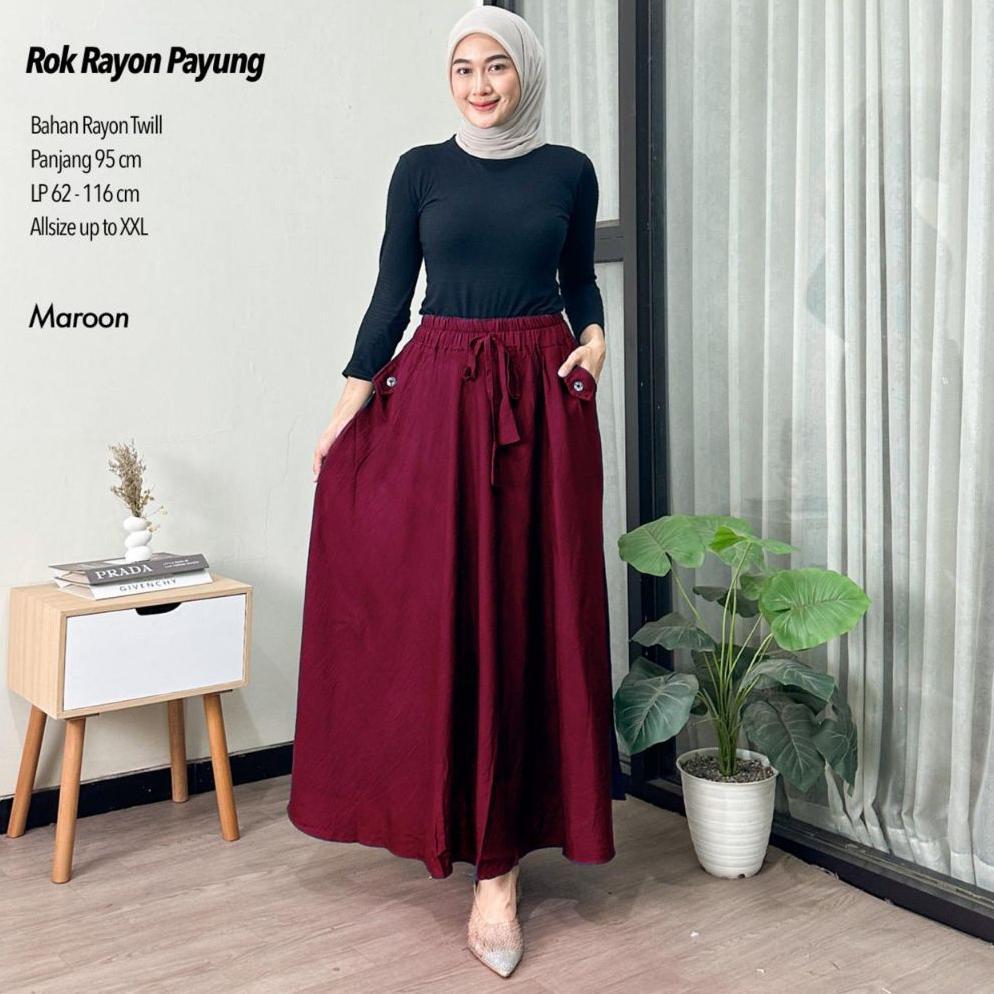 TERBARU Rok Payung Rayon Twill / Rok Klok Rayon Twill / Rok Bawah Lebar