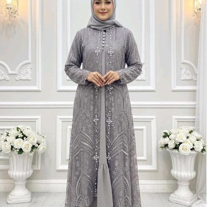 (salsabila)Gamis set outer dan inner//Payet mutiara/Gamis kondangan,pesat,wisuda Redy ukuran M L XL 