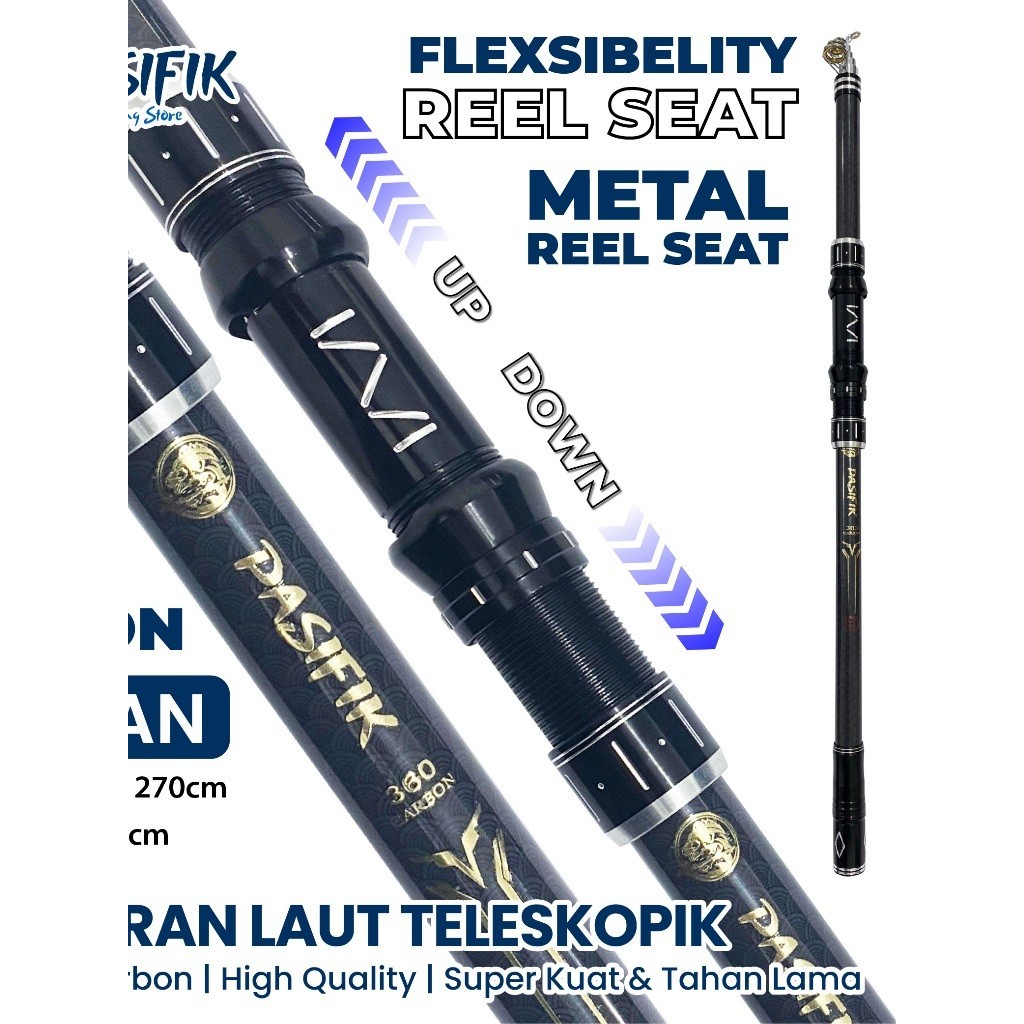 TERLARIS (COD) Pasifik Joran Laut Teleskopik High Carbon Joran Laut Portable Ring Original Guide unt