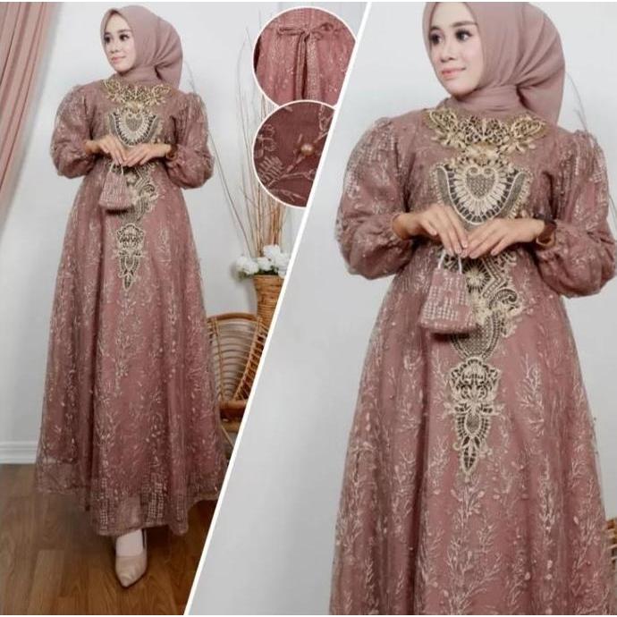 GAMIS TULLE PESTA NAJWA / GAMIS TULLE BRUKAT KONDANGAN / GAMIS PESTA NAJWA PREMIUM/ Gamis najwa / GA