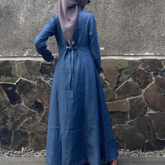BY DIDEN.GO Gamis Muslim Wanita Nuansa Dress Outer Denim Kancing Seribu