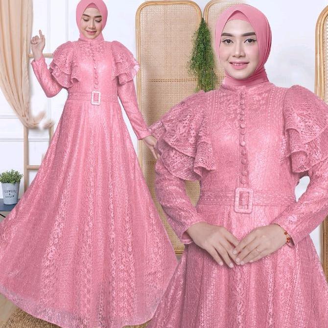 Qaira Fashion : Latisa Gamis Jumbo - Gamis brukat malika Jumbo one size fit to xxl Kancing Muslim