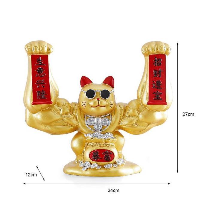 WED Pajangan Patung Kucing Keberuntungan / Patung Kucing Hoki Berotot / Lucky Cat Keberuntungan Deko