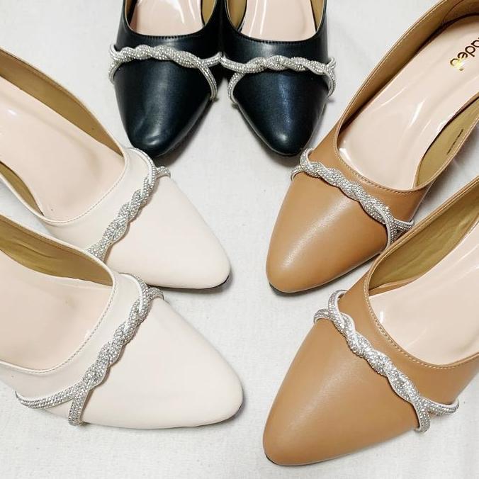 Murah Fladeo Pantofel Permata Kepang Heels 5Cm Cantik Formal Non Formal Shoes Sepatu Kerja Kondangan