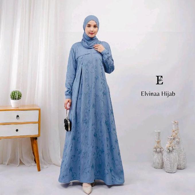 Termurah Kaluna Dress Gamis Polo Linen Bordir Premium