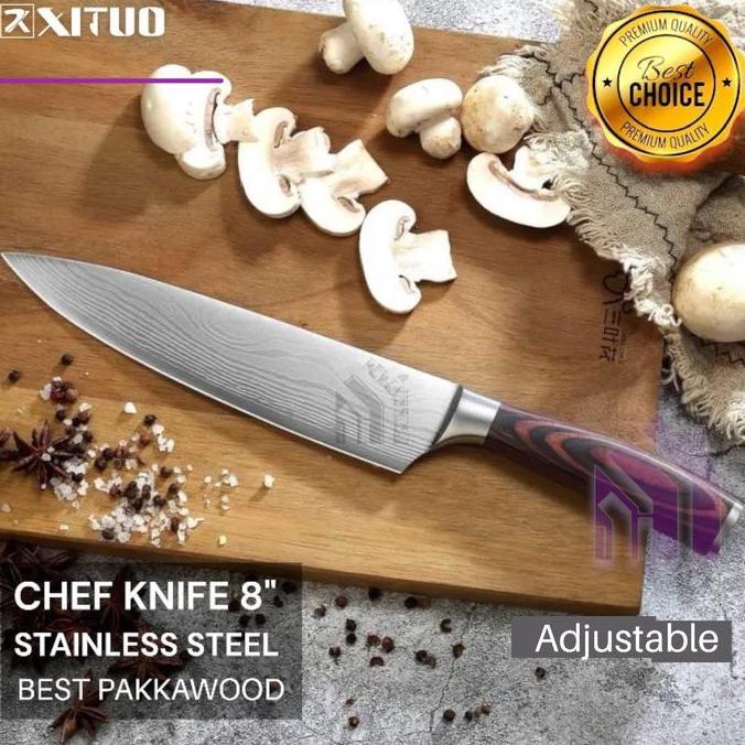 XITUO Pisau Dapur Set Chef Damascus Pattern Pisau Daging terlaris