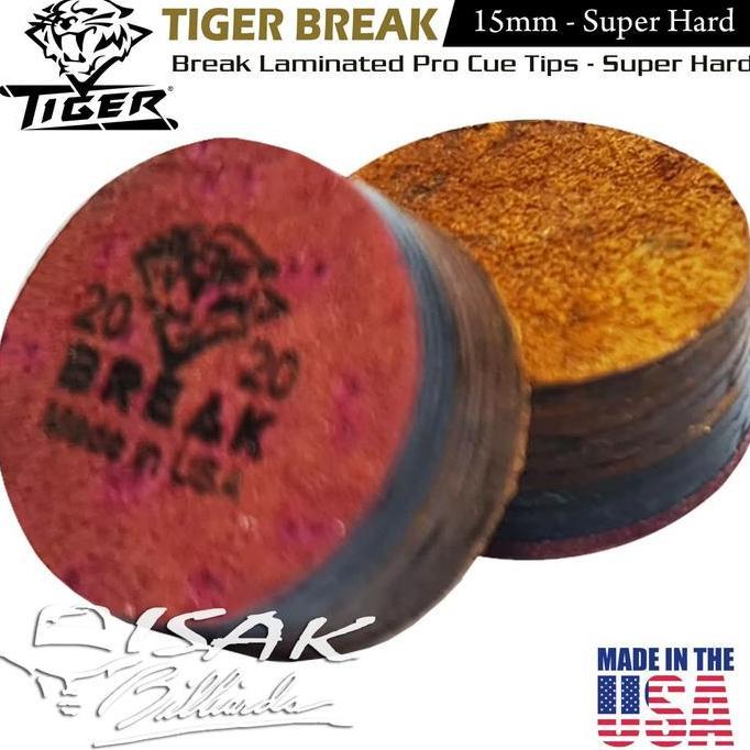 Tiger USA Break Cue Tip - 15mm Super Hard Kulit Lapis Stick Billiard