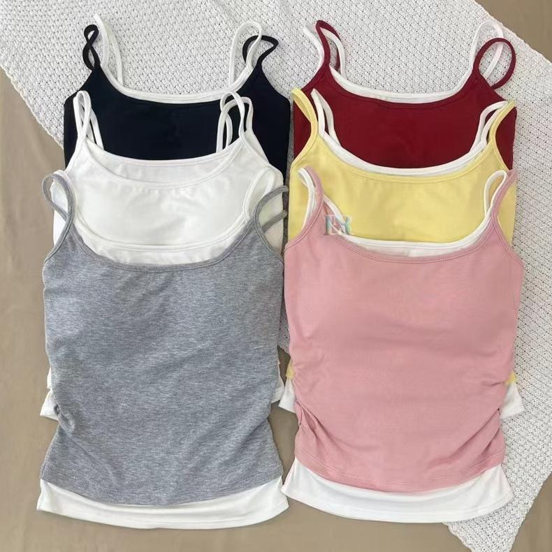 LNR Shop Tanktop Bra with Cup Busa / Pad Lengan 2 Tali Kecil Serut Samping Bahan Cotton Adem Halus L