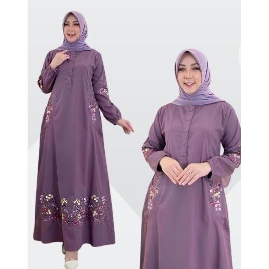 Gamis bordir terlaris dan terbaru bahan katun toyobo simple Kantong Lembut