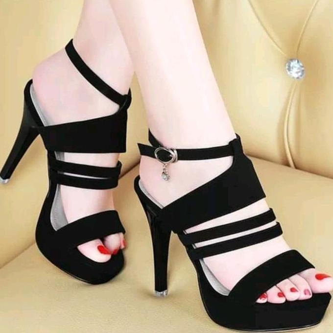 Premium Sepatu Wanita Terbaru High Heels Kamala | Sandal Heels 7 Cm Hitam Elizabeth Shoes