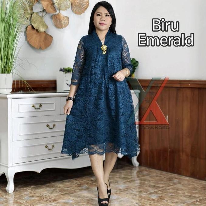 Mbgx- Dress Pesta Brukat Silvana Wanita Gaun  Brokat V-Neck A-Line