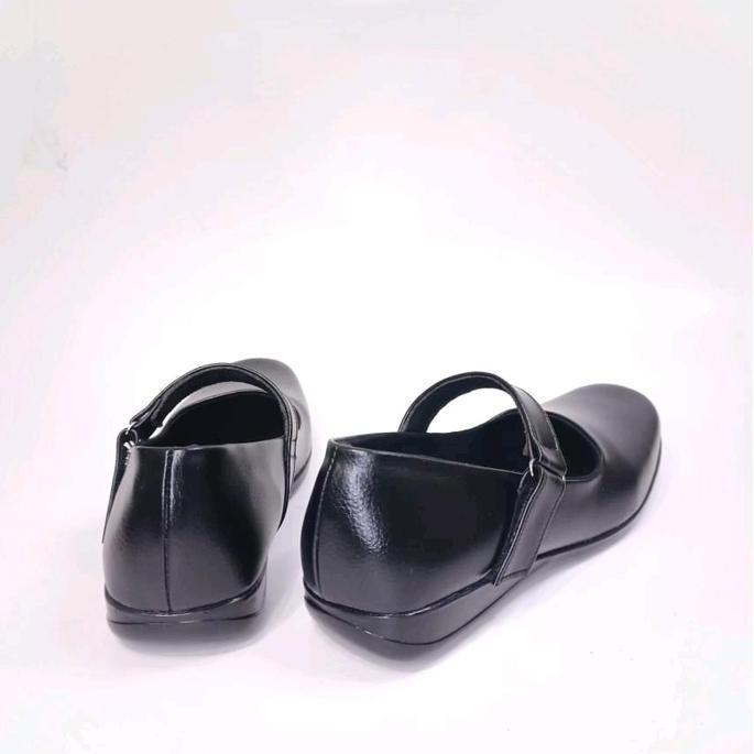 Premium Sepatu Wanita Pantofel Paskibraka Tanpa Hak Putih Hitam Kulit Sintetis