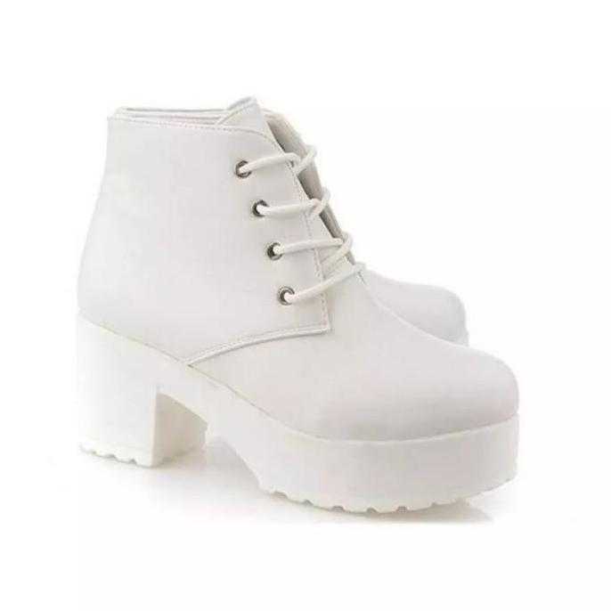 Gratong Mivelshoes Sepatu Sneakers Boots Heels Wanita Putih Hitam Hak 5Cm La02 Fashion Korea Pesta F