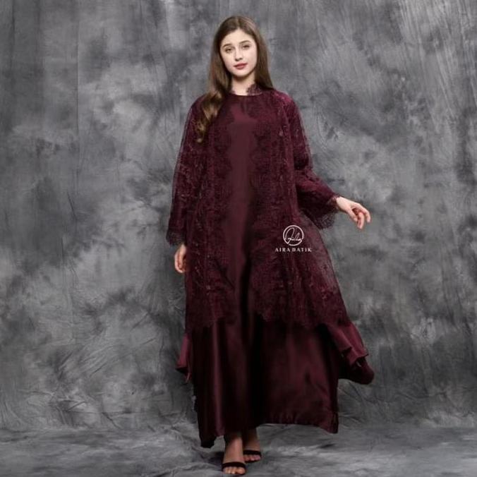 AIRA BATIK_ Aluna One Set Kondangan | Kaftan Ikat | Kaftan Lebaran | Kebaya Brukat Tile | Dress Bruk