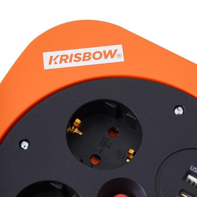 Murah Azko Krisbow 10 Mtr Kabel Roll 3 Socket Dengan Usb & Type C - Hitam/Oranye Cable Reel Terminal