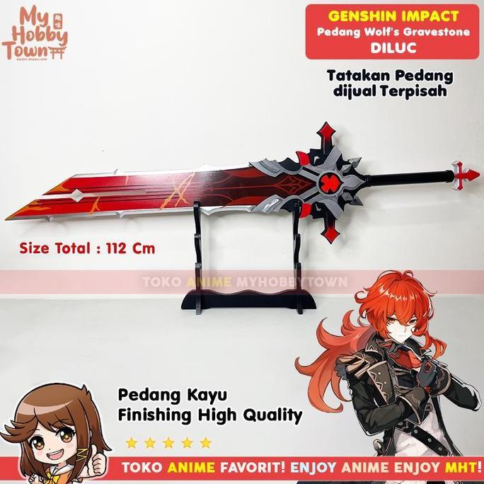Replika Pedang Kayu Wolf's Gravestone Diluc Cosplay G3nsh1n 1mp4ct