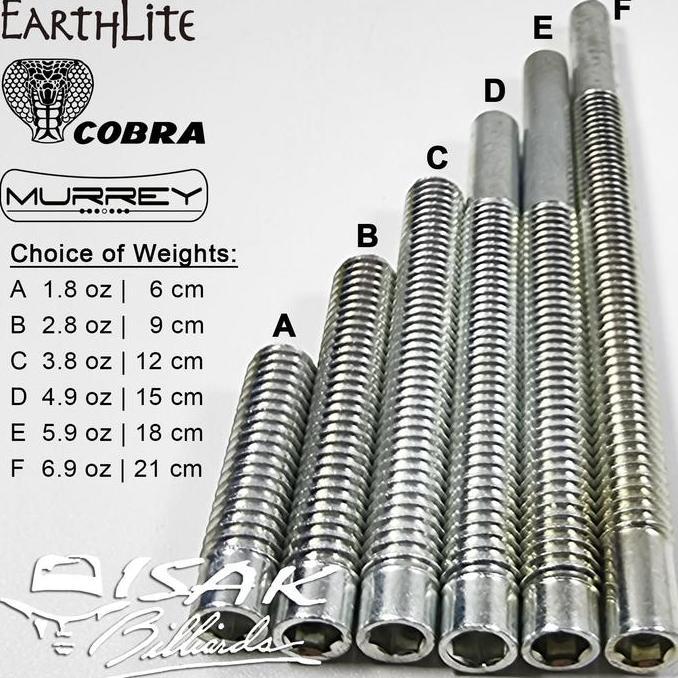 Earthlite Cobra Murrey Weight Bolt - Baut Pemberat Cue Stick Billiard