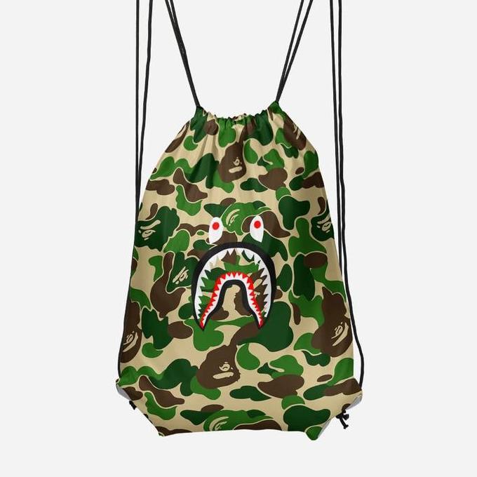 Tas Serut / String Bag A BATHING APE BAPE CAMO SHARK GREEN